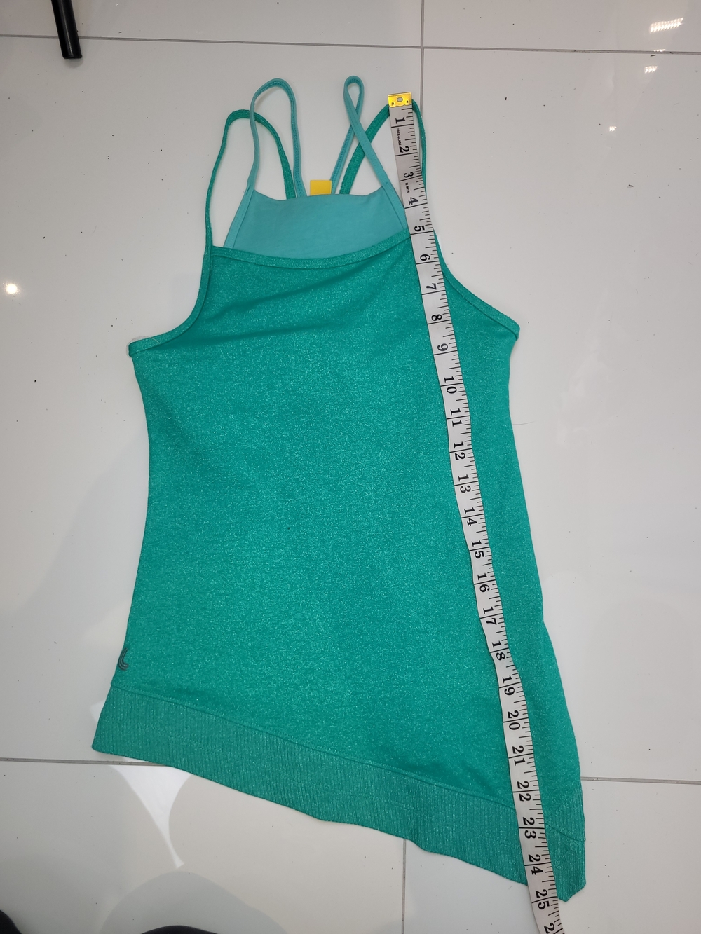 Lolë Emerald Green Glitter Strappy Tank Top Asymmetrical Hem XS - Picture 13 of 13